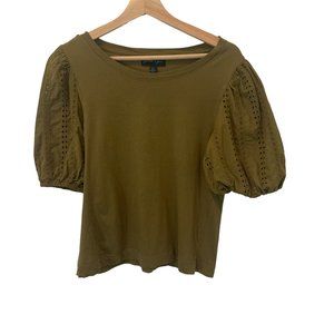 Faith and Zoe Top Olive Green Bubble 3/4 Sleeve with Cutouts Size Large